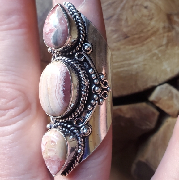 New Rhodochrosite 925 Silver Statement Ring. - Picture 14 of 16